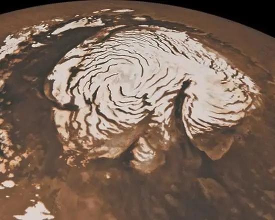 Сняг от въглероден диоксид вали на Марс