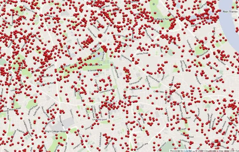 Интерактивна карта показва всяка бомба, пусната през Лондонския Блиц