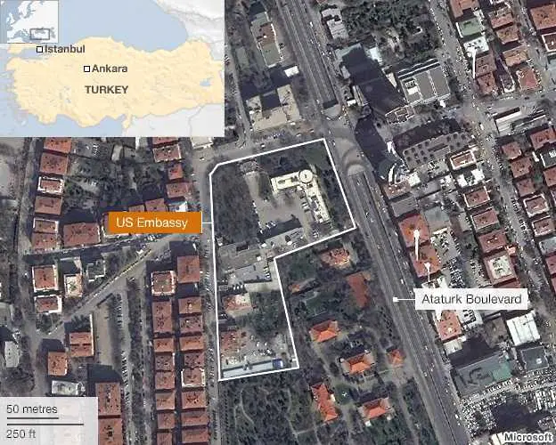 Двама загинали при взрива пред американското посолство в Анкара