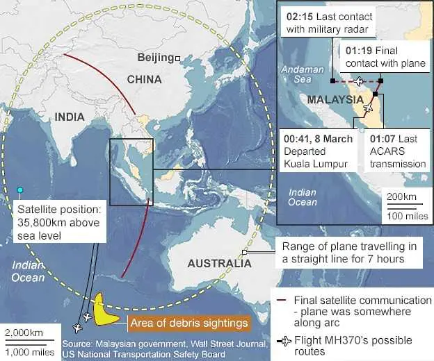 Китай забеляза предполагаеми останки от малайзийския самолет