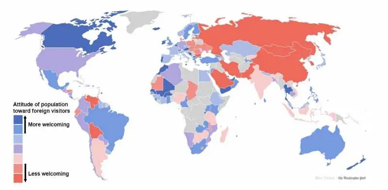 Изненадваща карта на най-гостоприемните за чужденци държави