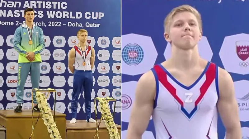 Руски гимнастик чака наказание – появи се с буква Z на състезание