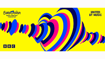 Евровизия 2023 с лого, вдъхновено от флаговете на Украйна и Великобритания